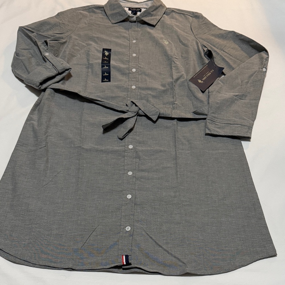 U.S. Polo Assn. Gray Button Down Shirt Long-sleeved dress L NWT - Picture 2 of 7